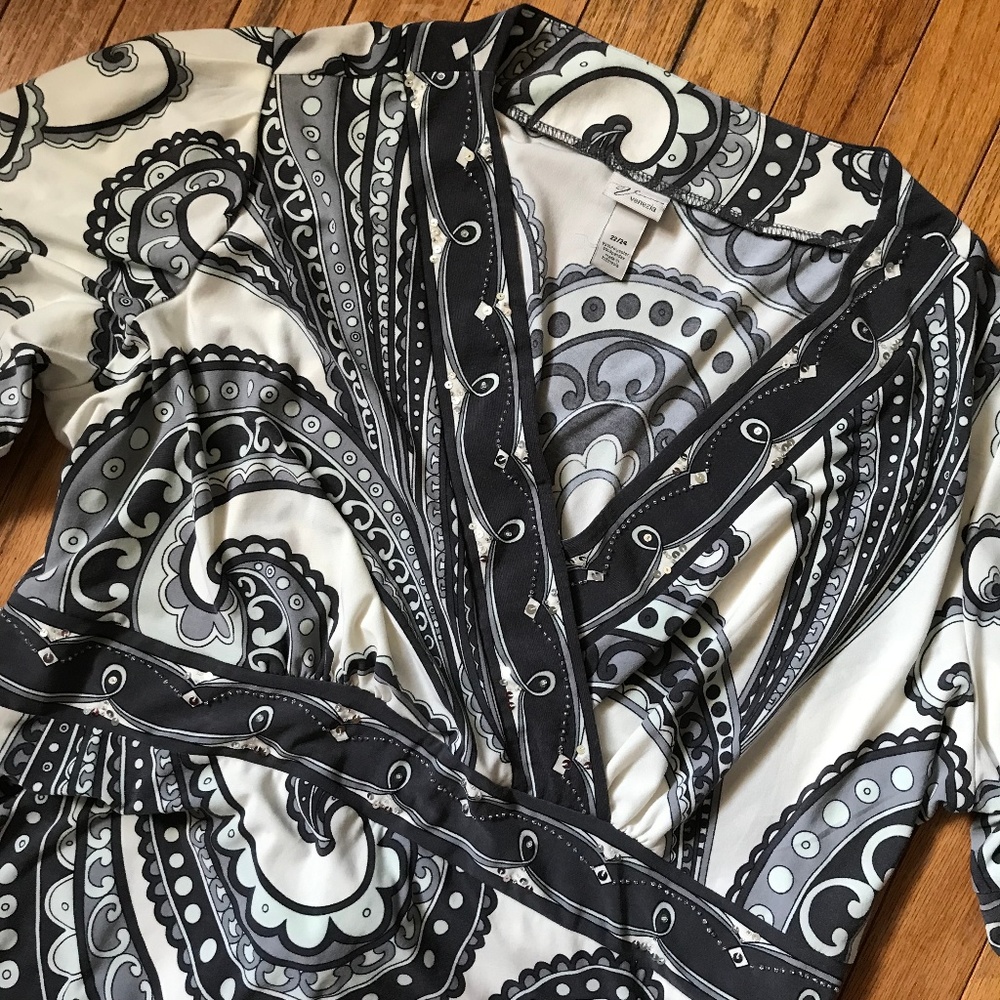 VENEZIA WHITE + GRAY BLOUSE WITH BEADING SZ 22/24